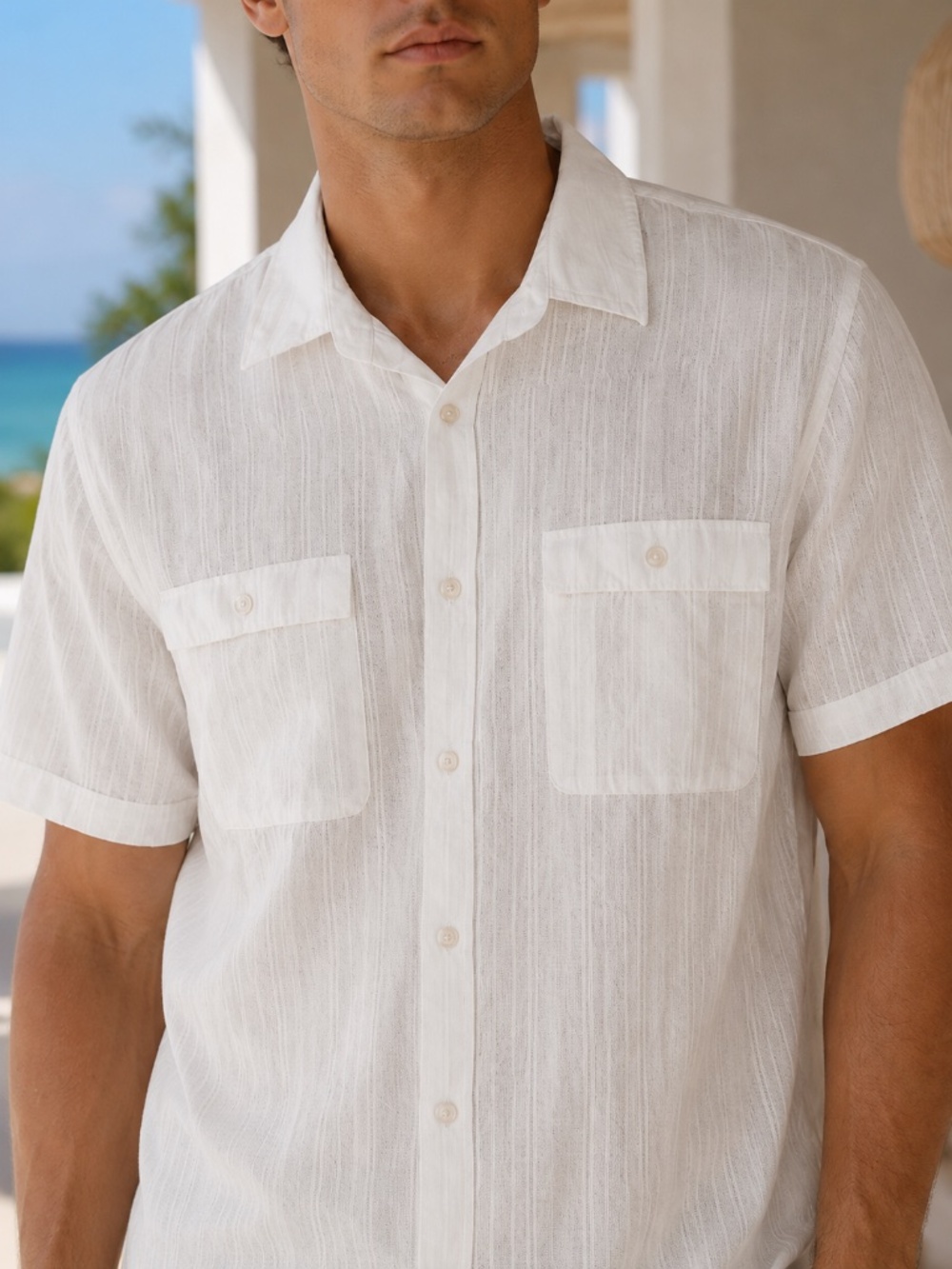 Mr Turk XXL White Textured Cotton Viscose Shirt